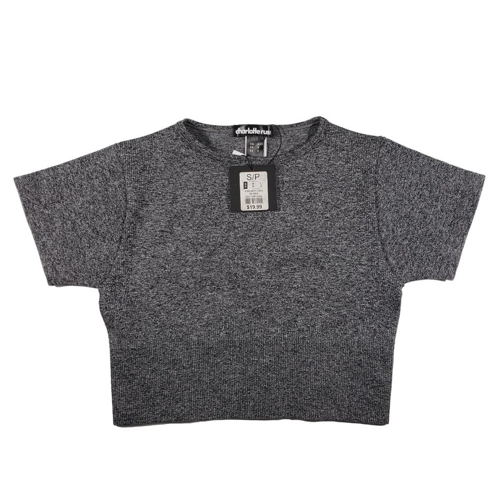 Women's Small Charlotte Russe Grey Crop Top Short Sleeve Grey NEW